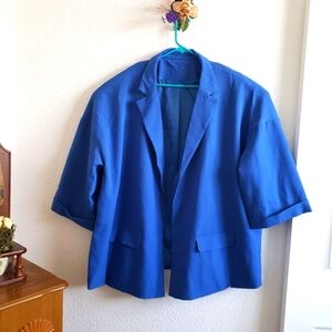 NWOT Women Plus Open Front Royal Blue 4/5 Sleeve Blazer